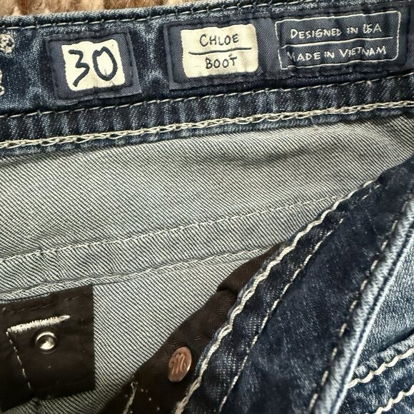 Y2K Miss Me Chloe Boot Cut Jeans Sz 30 Rhinestone Embellished Bling Back Pockets - Picture 4 of 12